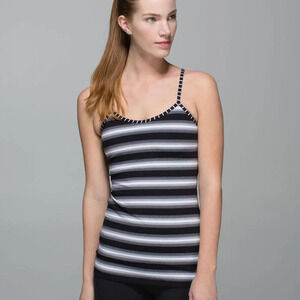 Lululemon Power Y Tank Luon Women's Size 6 Black White Stripe Stylish Yoga Top